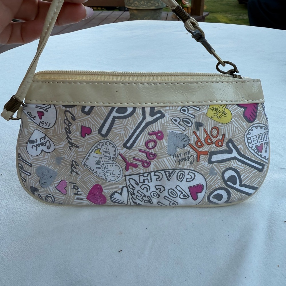 Coach Cream and Multicolor Graphic Wristlet